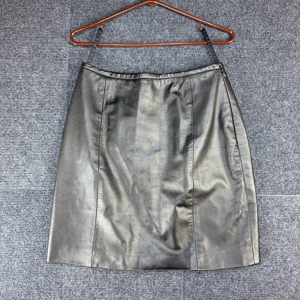 Amanda Smith Black Sheep Nappa Leather Mini Skirt Size 10 Lined Side Zip L10-100
